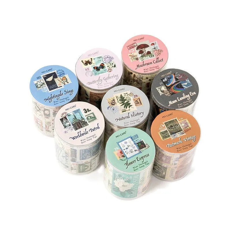 Roll of 55mm wide retro decorative paper stickers with nature themes, showing 2 metre length.