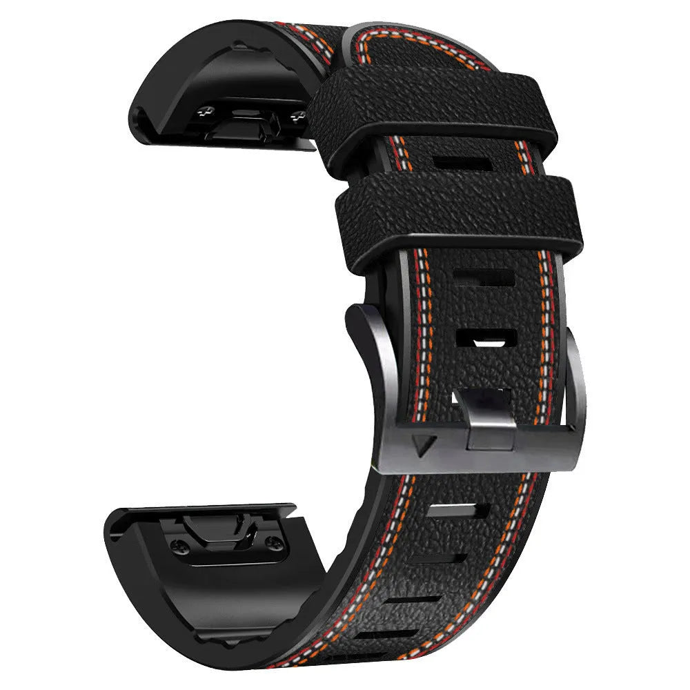 Silicone leather quick release watchband for Garmin Fenix smartwatches in black, brown, light brown, and white colours