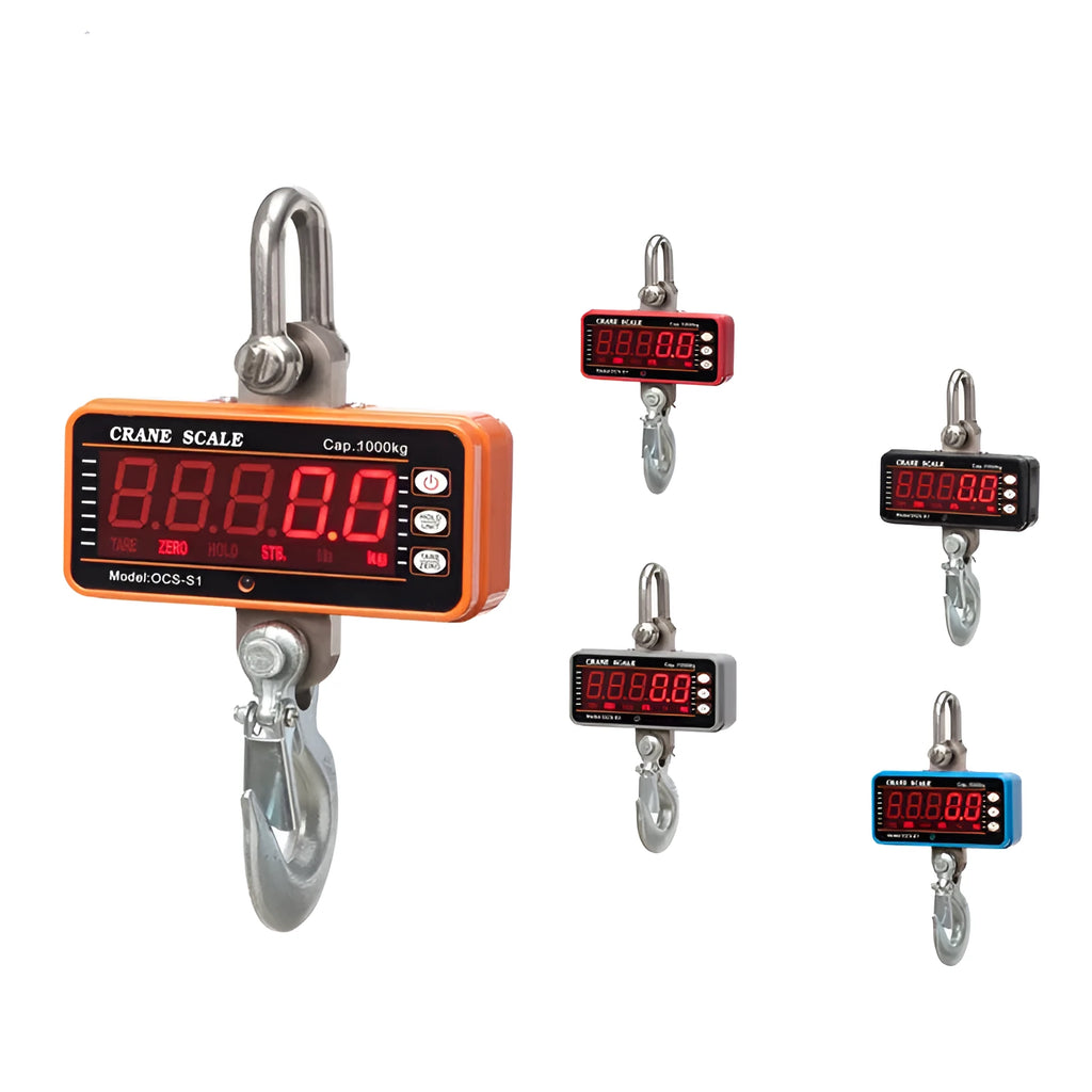 Orange electronic crane scale with digital display for 500 kg capacity logistics weighing