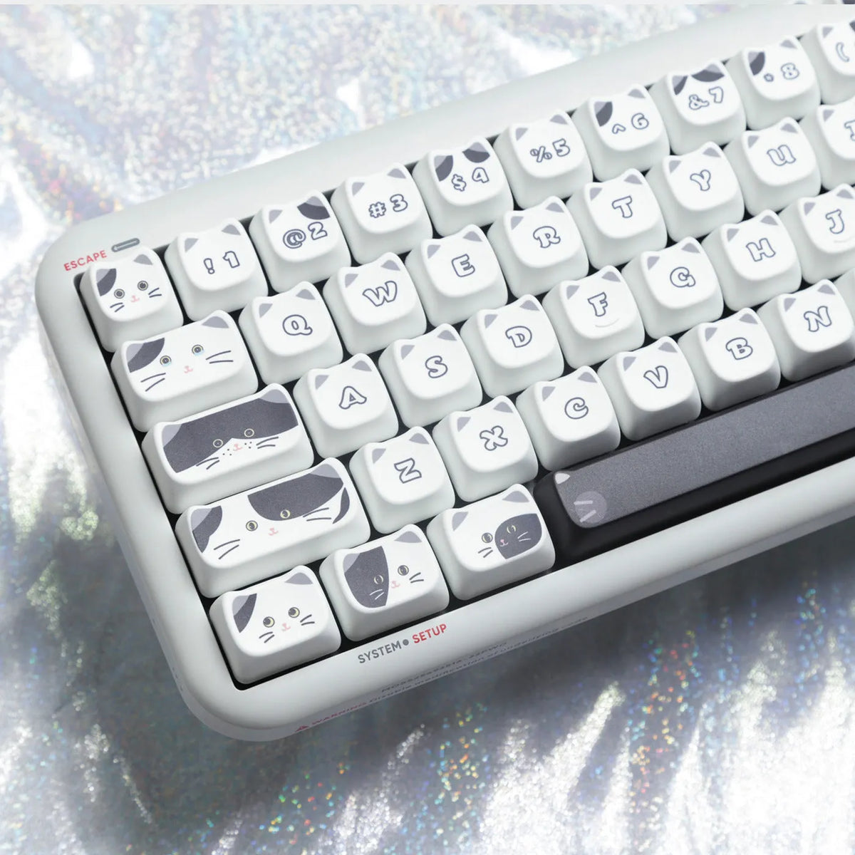 Black and white kitten full set sublimation PBT key caps with MAO height and 1.5mm line length