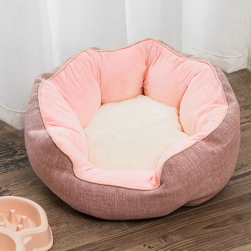Octagonal pet bed with soft wool point design and removable mats for cats and small dogs