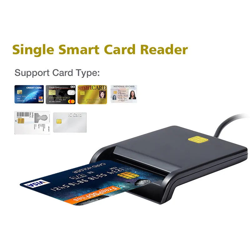 DM-HC65 USB Smart Card Reader in black ABS housing with USB 2.0 interface for secure card reading