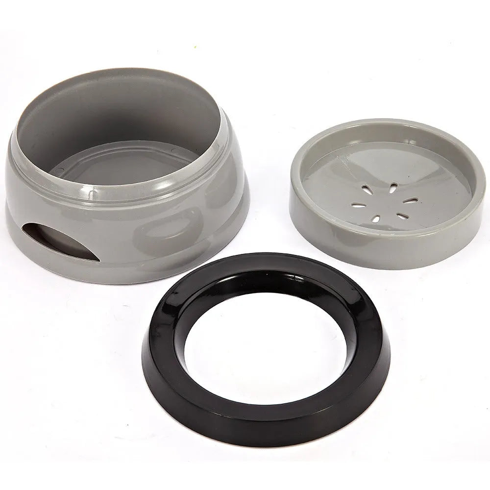Non-spill floating pet bowl in granny grey made from ABS plastic measuring 15.3x18.9x8cm