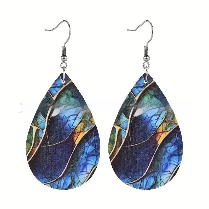 Acrylic flat branch knot drop earrings with printed patterns in two style variations