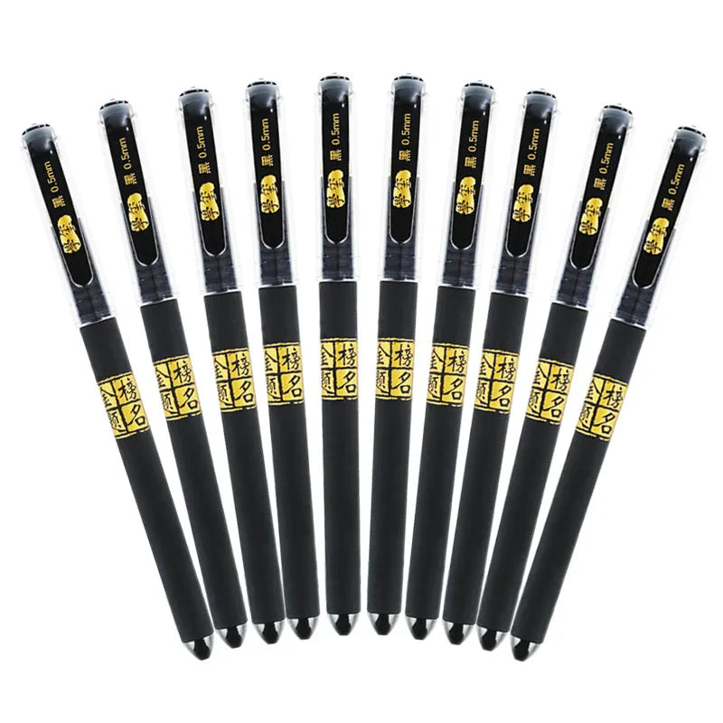 Carbon black gel pen multipack showing bullet tip and needle tip options with plastic barrels