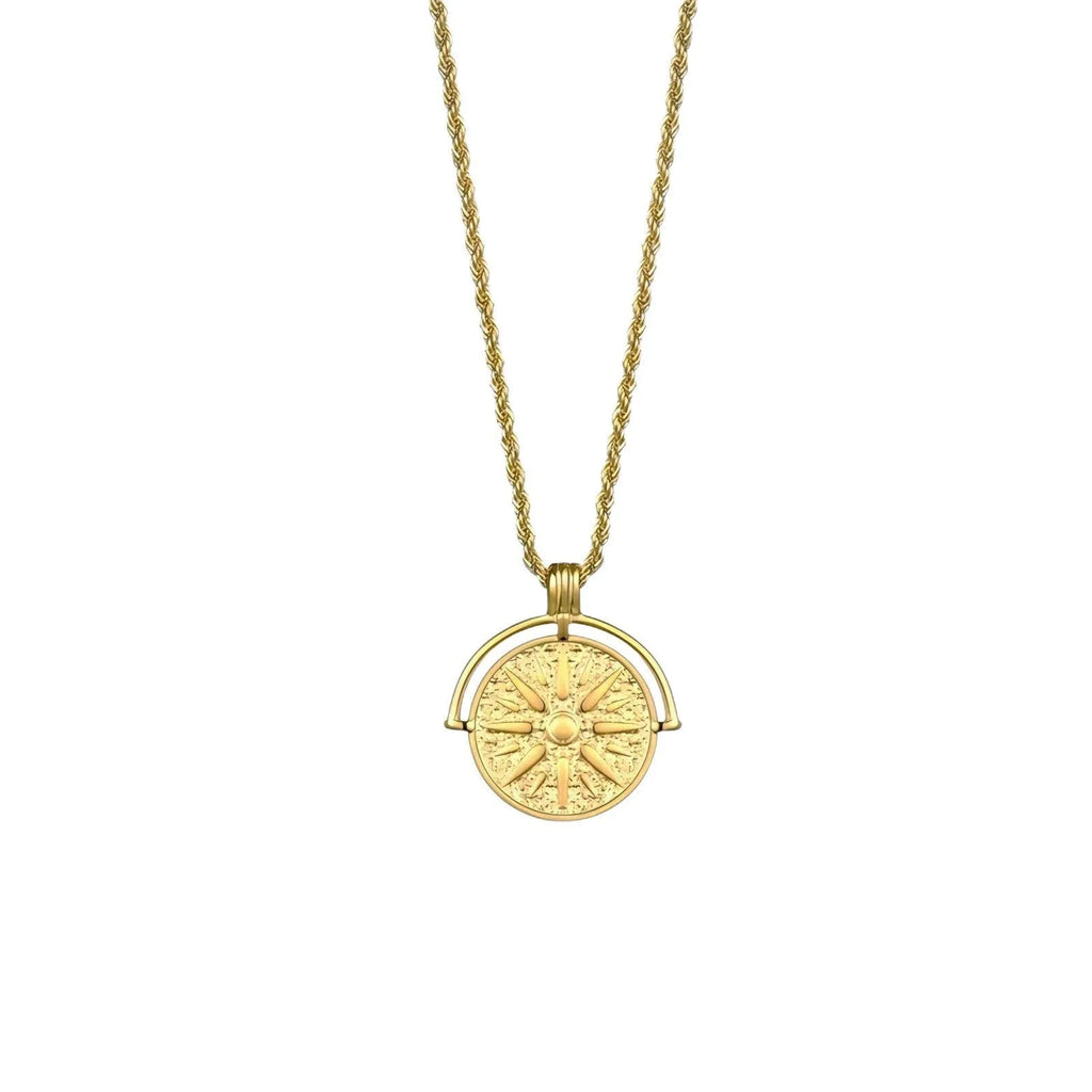 Women's stainless steel sunflower pendant necklace with geometric star designs on hemp flower chain