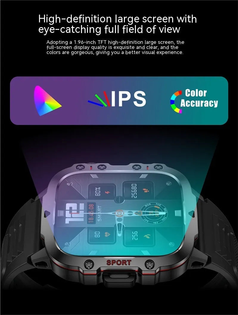 QX11 smart watch with TFT screen on wrist, showing black and khaki colour options with different strap styles.