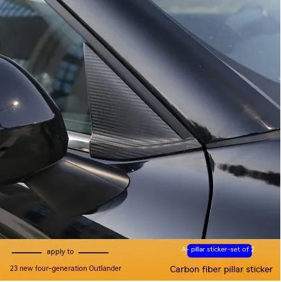 Protective film set for 23 Mitsubishi Outlander window pillars in carbon fibre and bright black finishes