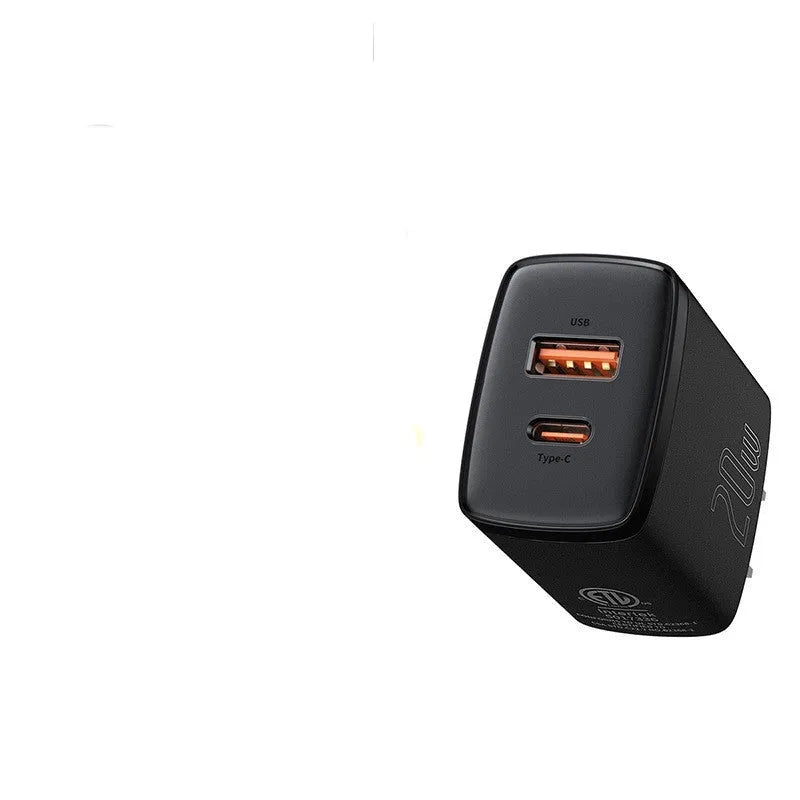 Mini Quick Charge 3.0 USB-C wall charger with American Standard plug, 240V input, 61.7x40x28mm, black or white