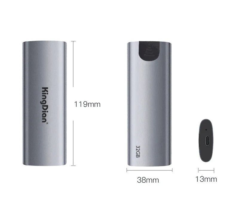 Grey aluminium mobile SSD hard drive with USB3.0 connection for direct phone use