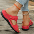 Slope heel Roman sandal slippers with fish mouth toe in blue, showing PU upper and rubber sole.