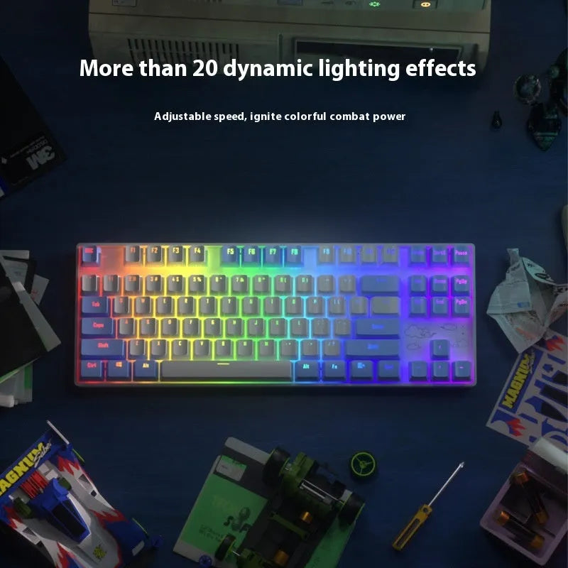 Wireless Bluetooth mechanical keyboard with metal construction in blue white or purple white colour options
