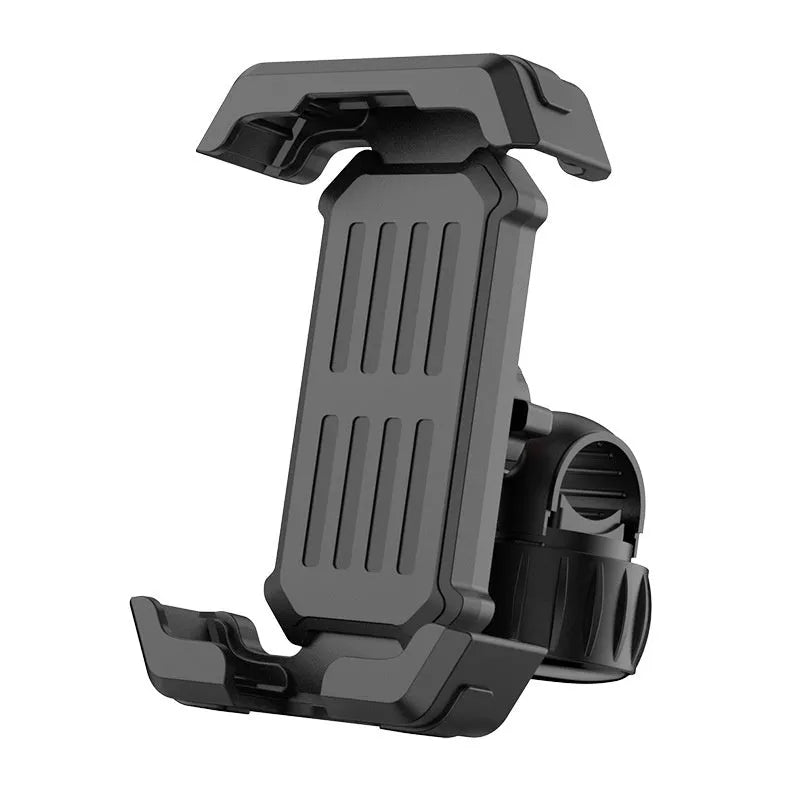 Black stainless steel and ABS phone navigation bracket for mountain bike and electric vehicle, 18.5 x 9.8 x 6.2cm.