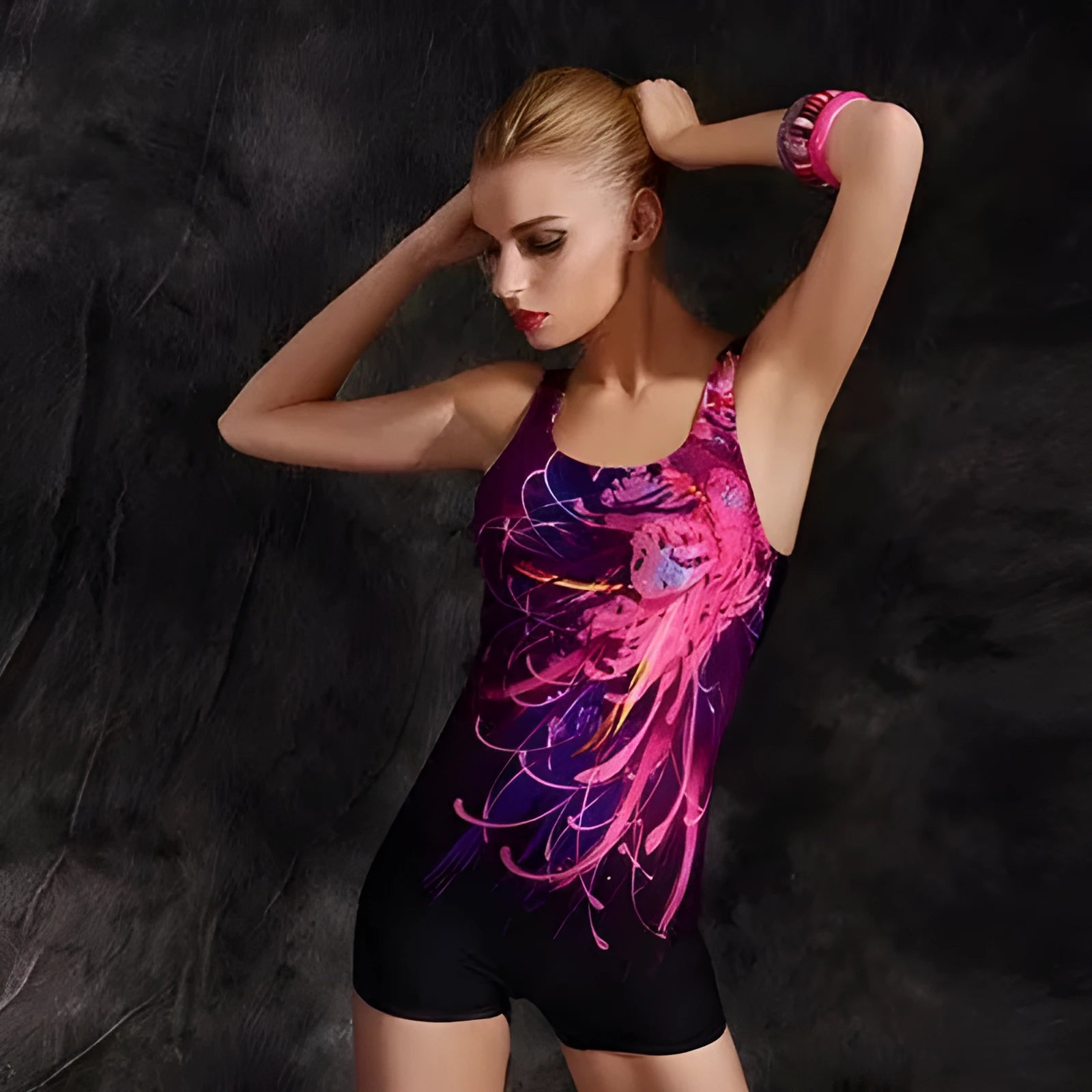Professional female one-piece swimsuit in polyester with high elasticity and conservative sleeveless design available in multiple colours