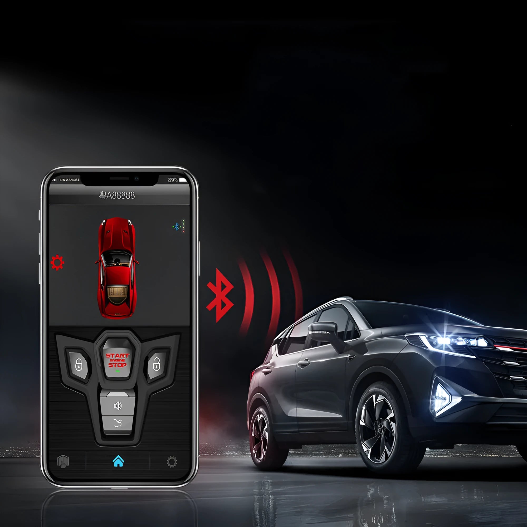 Red and Frosted Black one-way remote control car alarm system with two remotes for 3000m vehicle security