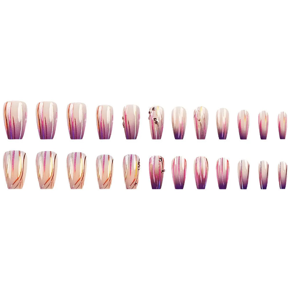 Magic Purple Line Streamer Gradient nail stickers with starry sky pattern and jelly glue bottle