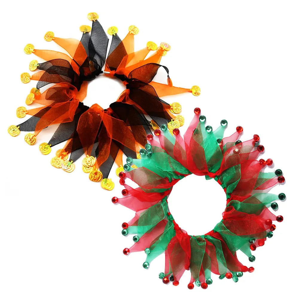 Tie-dye cloth dog collar in seasonal colours including Christmas and Halloween styles