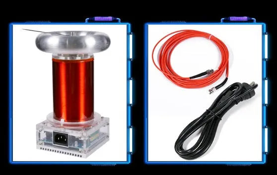 Music Tesla coil driver board with controller and cables for 20cm high-voltage arc displays.