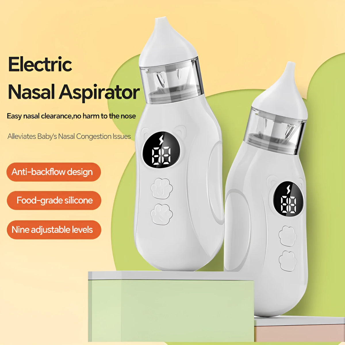 White silicone electric nasal aspirator for children with anti-backflow design