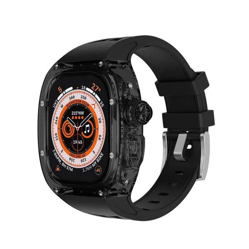 49mm translucent silicone watch band with case cover for Apple Watch Ultra in transparent black