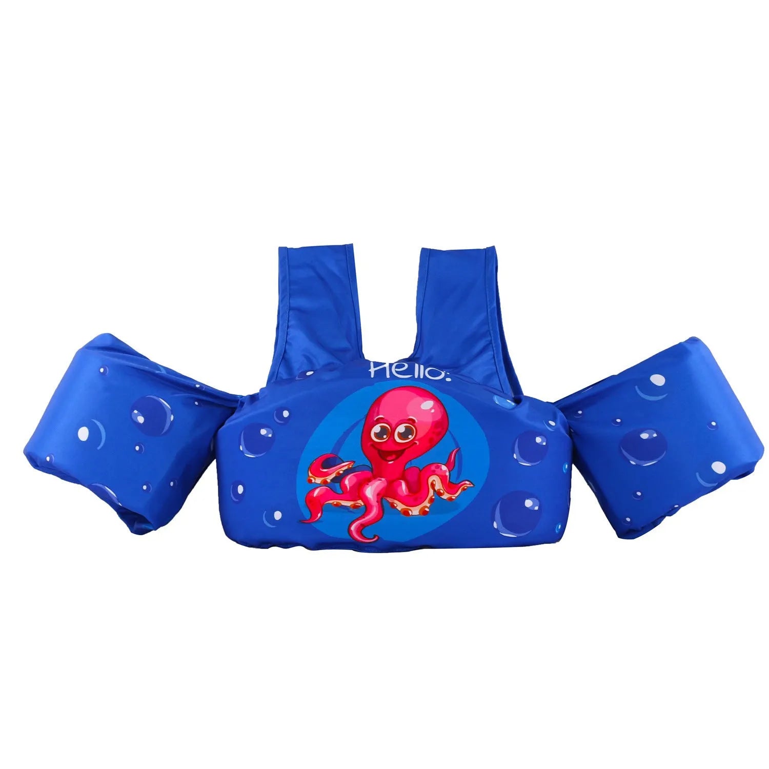 Children's polyester swimsuit with integrated lengthened arm swimming ring in cartoon pattern