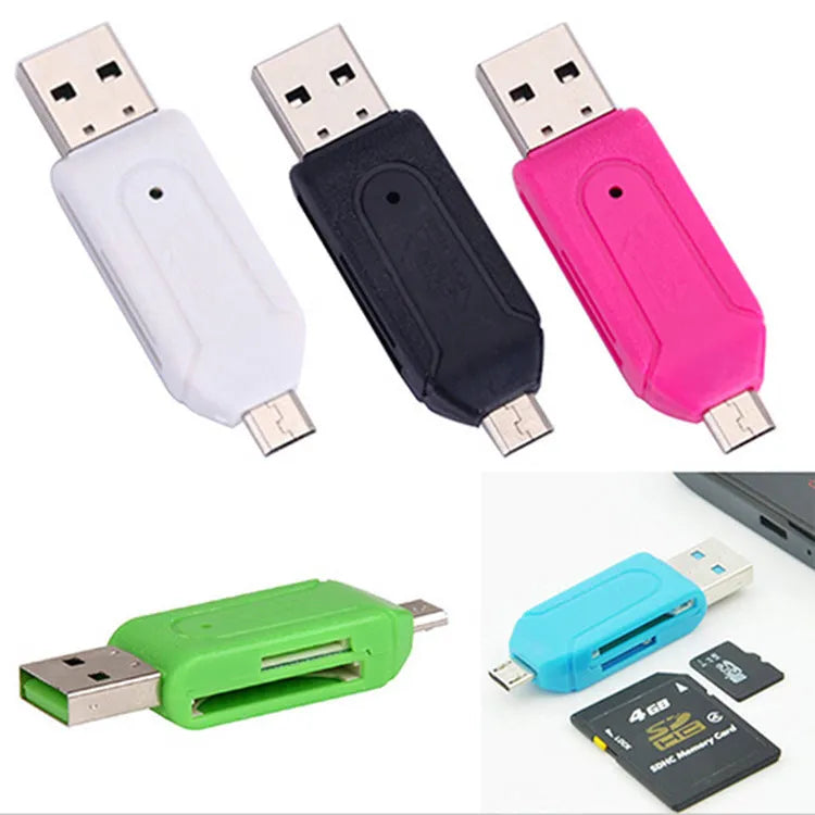 OTG dual-purpose card reader with USB and micro USB interfaces for SD and TF memory cards