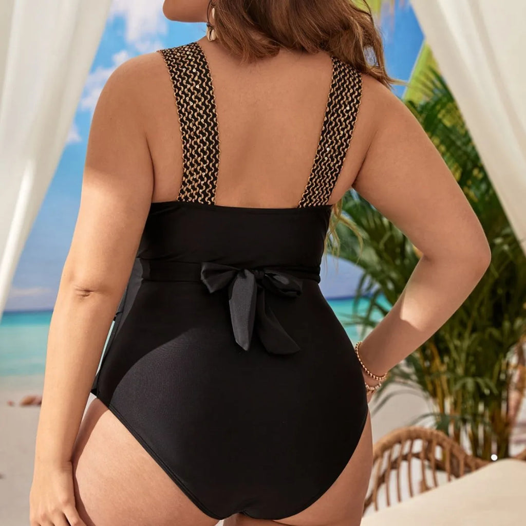 Women's plus size one-piece swimsuit with chest pad in polyester fabric