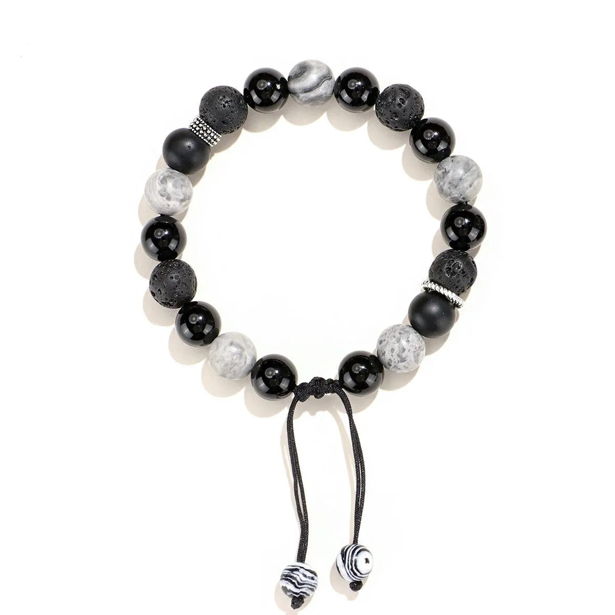 Black agate map stone volcanic rock bracelet with diamond cut stones in new Chinese style