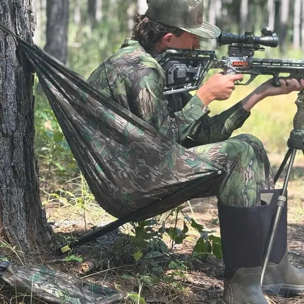 Fanatic Outdoor low hunting chair, high carbon steel folding seat in Moso Oak Original Lowland or Moss Oak Green Leaf
