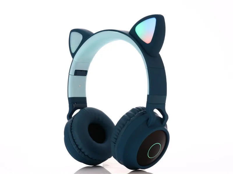 Cartoon cat ears wireless Bluetooth gaming headset in multiple colours on a stand