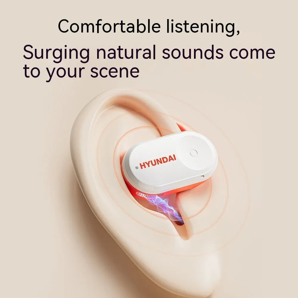 Hyundai ear hook wireless Bluetooth headset in White Orange or Silver Black, plastic ear-mounted design