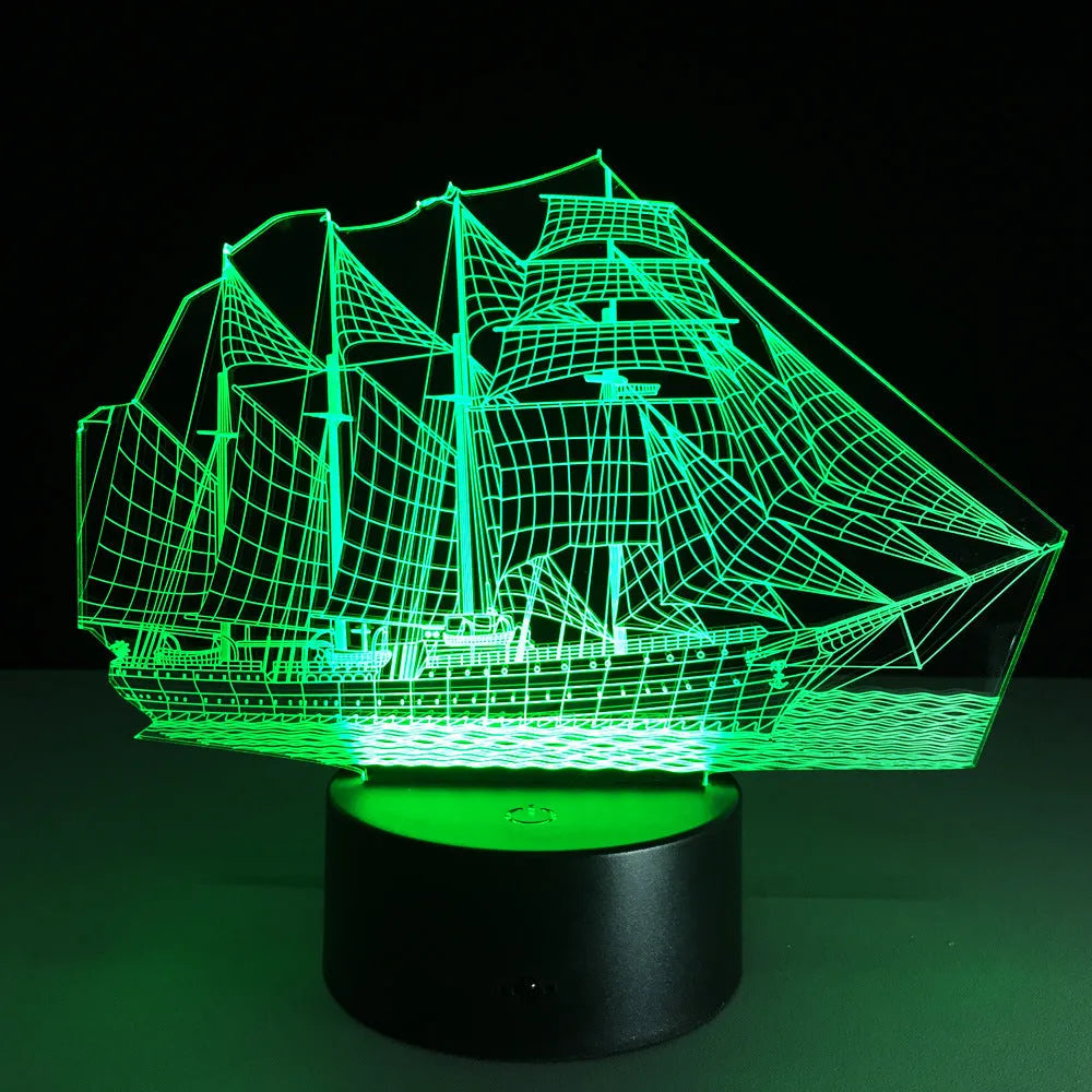 Creative sailing 3D light with ABS base, touch or remote control, 16 colour option, and USB cable
