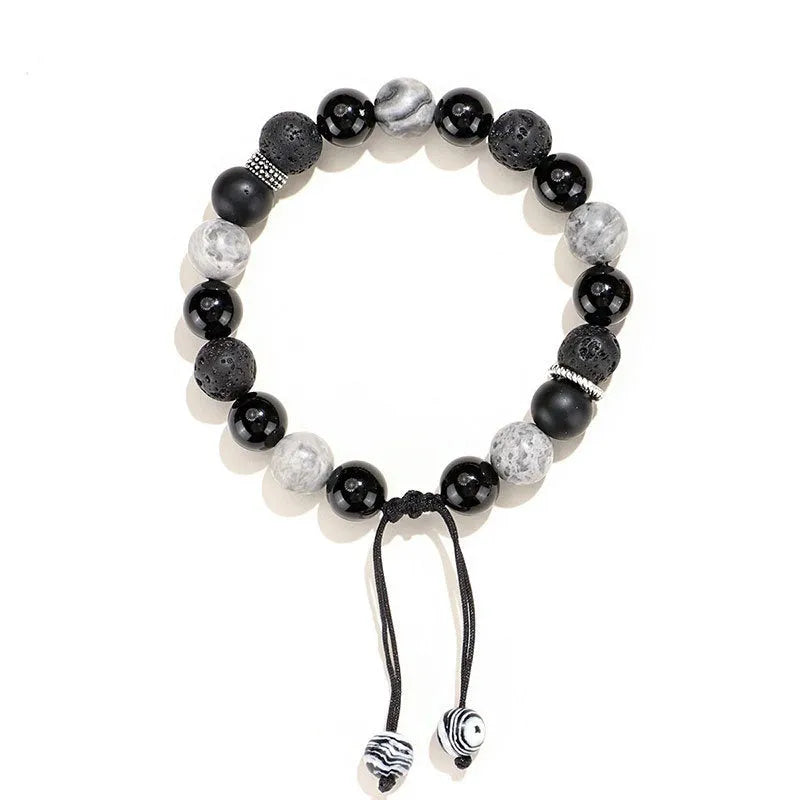 Black agate map stone volcanic rock bracelet with diamond cut stones in new Chinese style