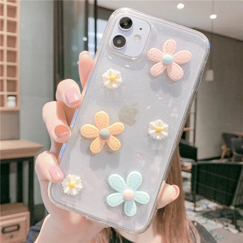 Soft rubber iPhone protective case with New Year's flowers design for models 6 through 13 Pro Max