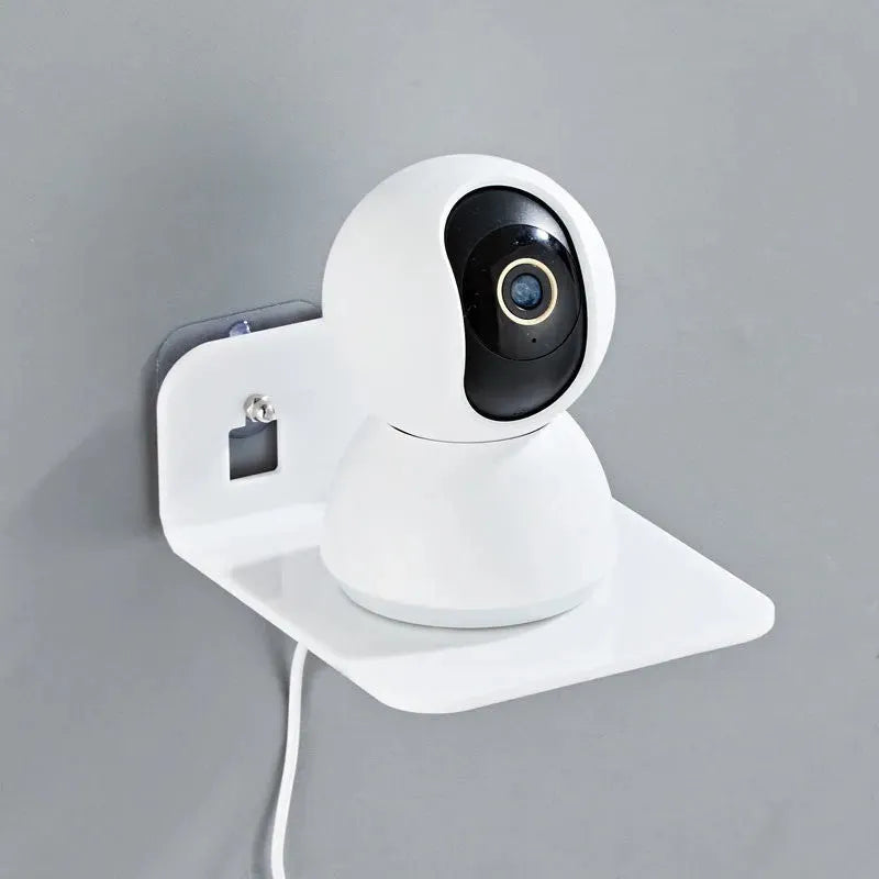 Acrylic right-angle wall mount camera shelving bracket, 13.5x11.5x5.5cm, black frosted transparent white, no drilling.