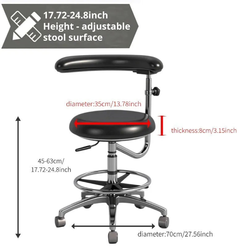 Black leather dental patient chair with hydraulic foot pump mechanism for height adjustment