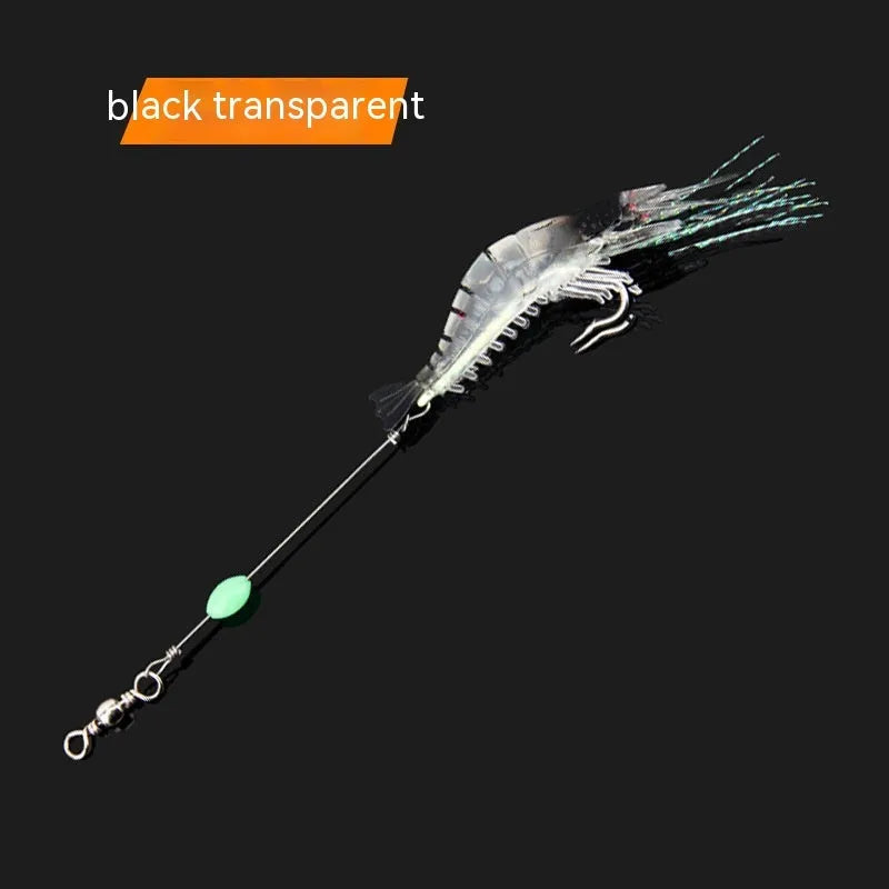 Six soft luer fishing lures with 4cm hooks in assorted colours including luminous pink and black head yellow body