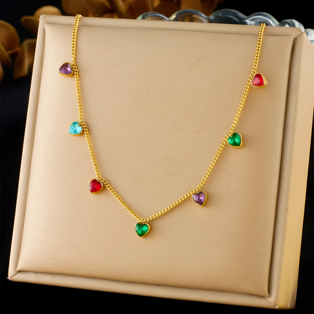 Gold-coloured heart necklace on adjustable stainless steel chain