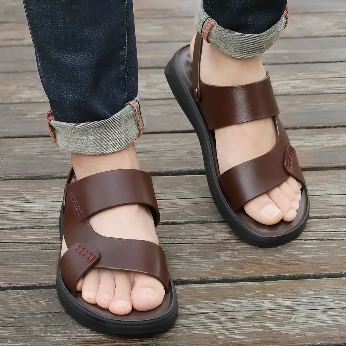 Men's brown and black waterproof plastic casual sandals for beach wear