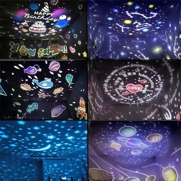 Constellation projector night light with USB cable and five film sets, ABS and PVC build, 5W LED