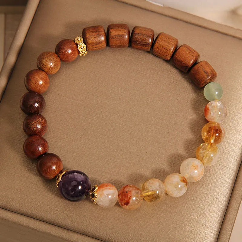 Women's yellow tower crystal and ebony amethyst bracelet with pearl rhinestone pastoral design