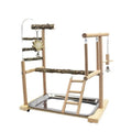Parrot play stand with Pepper Wood pole and multiple metal platforms.