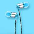 Wired in-ear headphones with microphone, 3.5mm jack, and choice of black, blue, or red colour.
