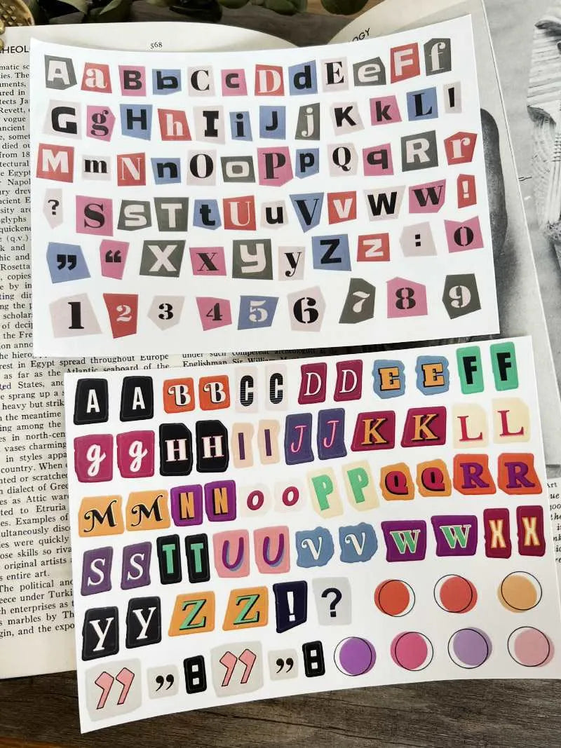 Set of cute-style printed English letter and weekly word decoration stickers for labelling and organisation.