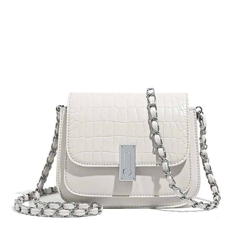 Soft PU crossbody shoulder bag in horizontal square shape with sewing thread detailing