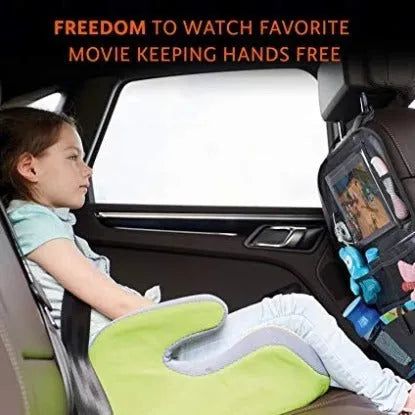 Car seat back storage bag with iPad pocket, 600D Oxford cloth, mesh and PVC film, 61x41cm