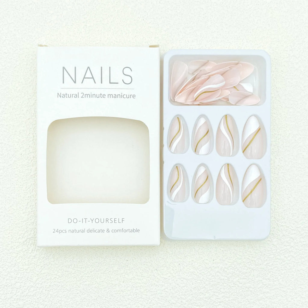 Golden Lines medium drop shape plaid pattern wearable nail stickers with jelly glue adhesive