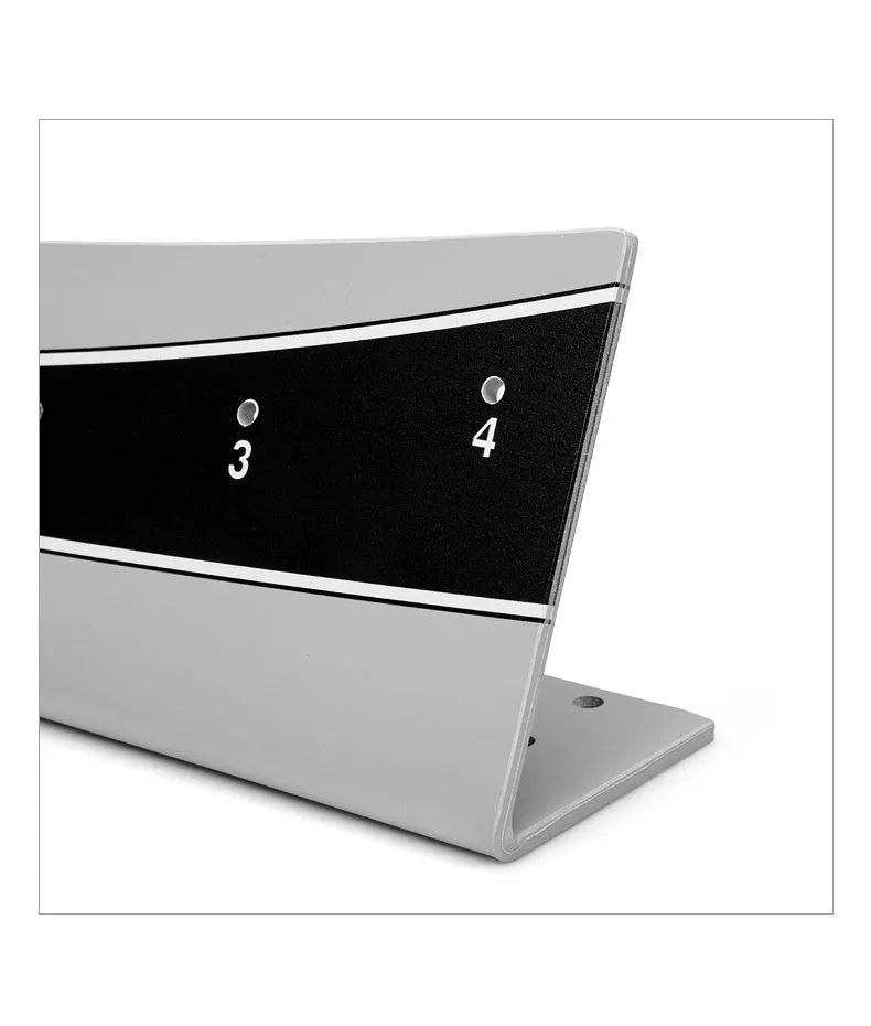 Golf putter trajectory balance simulator with adjustable push rod on PVC base