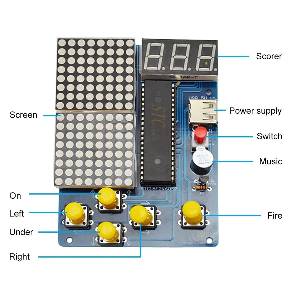 51 MCU game machine DIY kit with unwelded parts and battery box