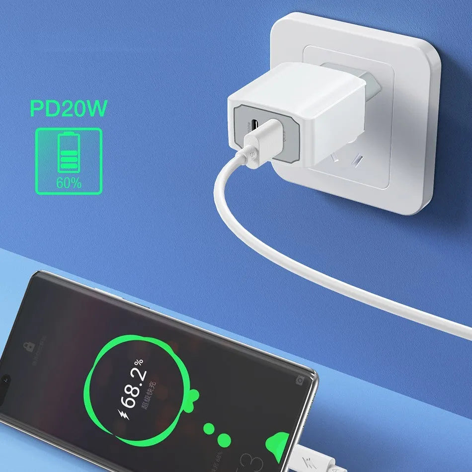 White European standard phone fast charger set with fireproof ABS PC charging head and cable